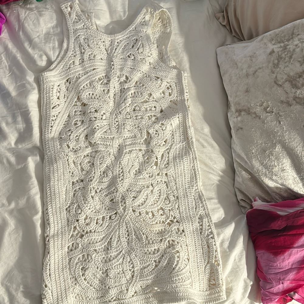 endless rose size small white crochet cover up MINI dress
